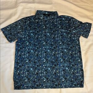 Three Sixty Six Miami Nights Printed Polo Denim Blue Men Size XL NWOT